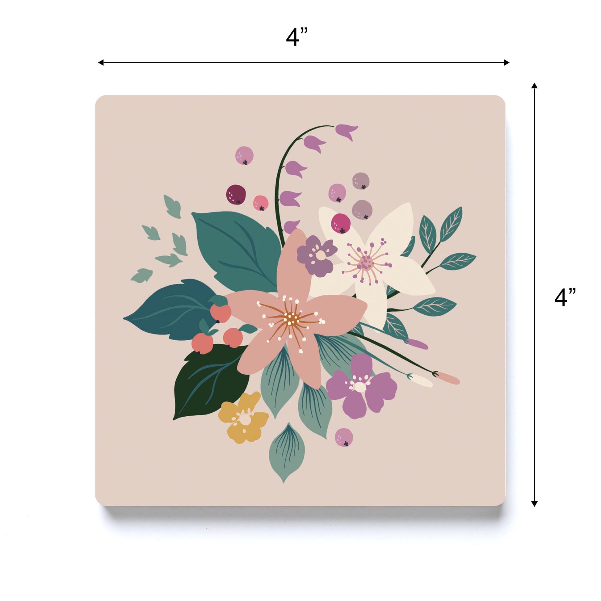 Ceramic Square Coaster-Vintage Florals Tan -3