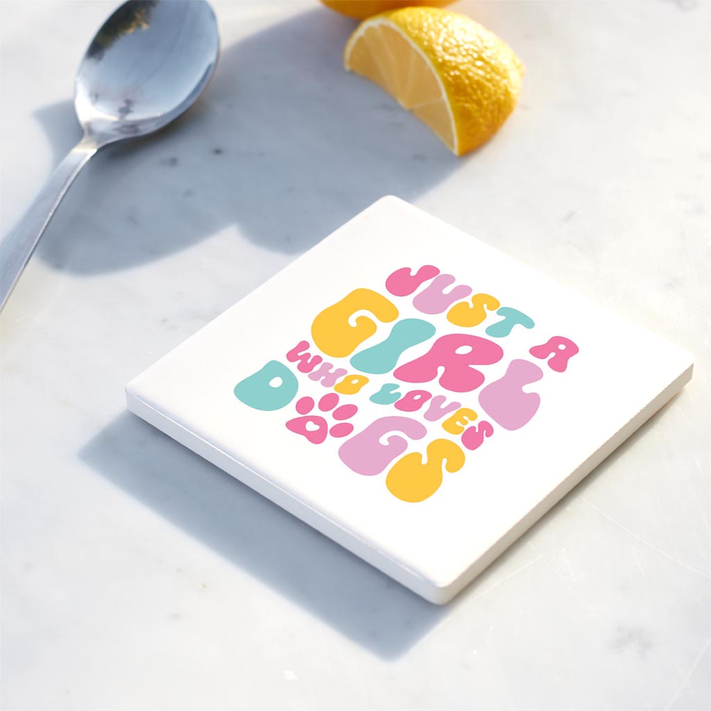 Ceramic Square Coaster-Just A Girl Who Loves Dogs -4
