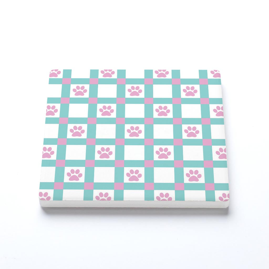 Ceramic Square Coaster-Checker Paw Print Pattern -1
