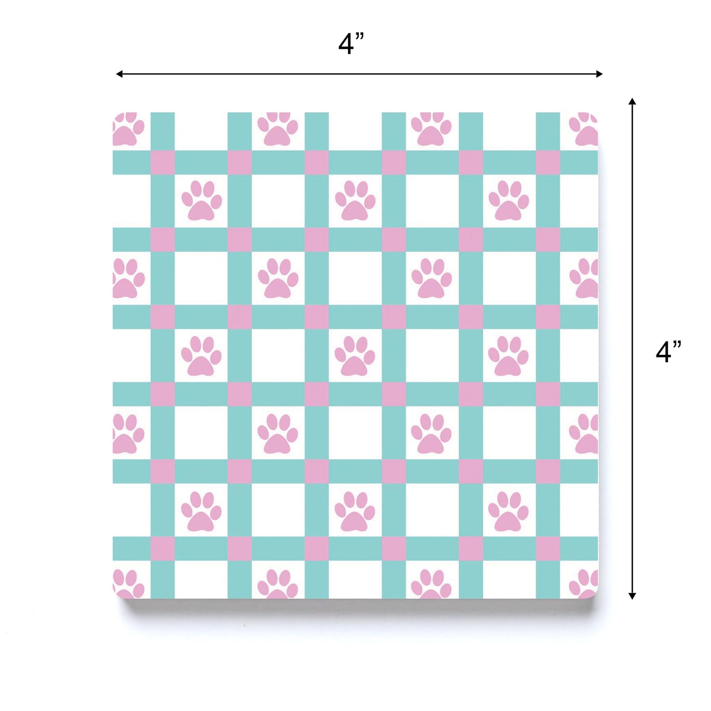 Ceramic Square Coaster-Checker Paw Print Pattern -3