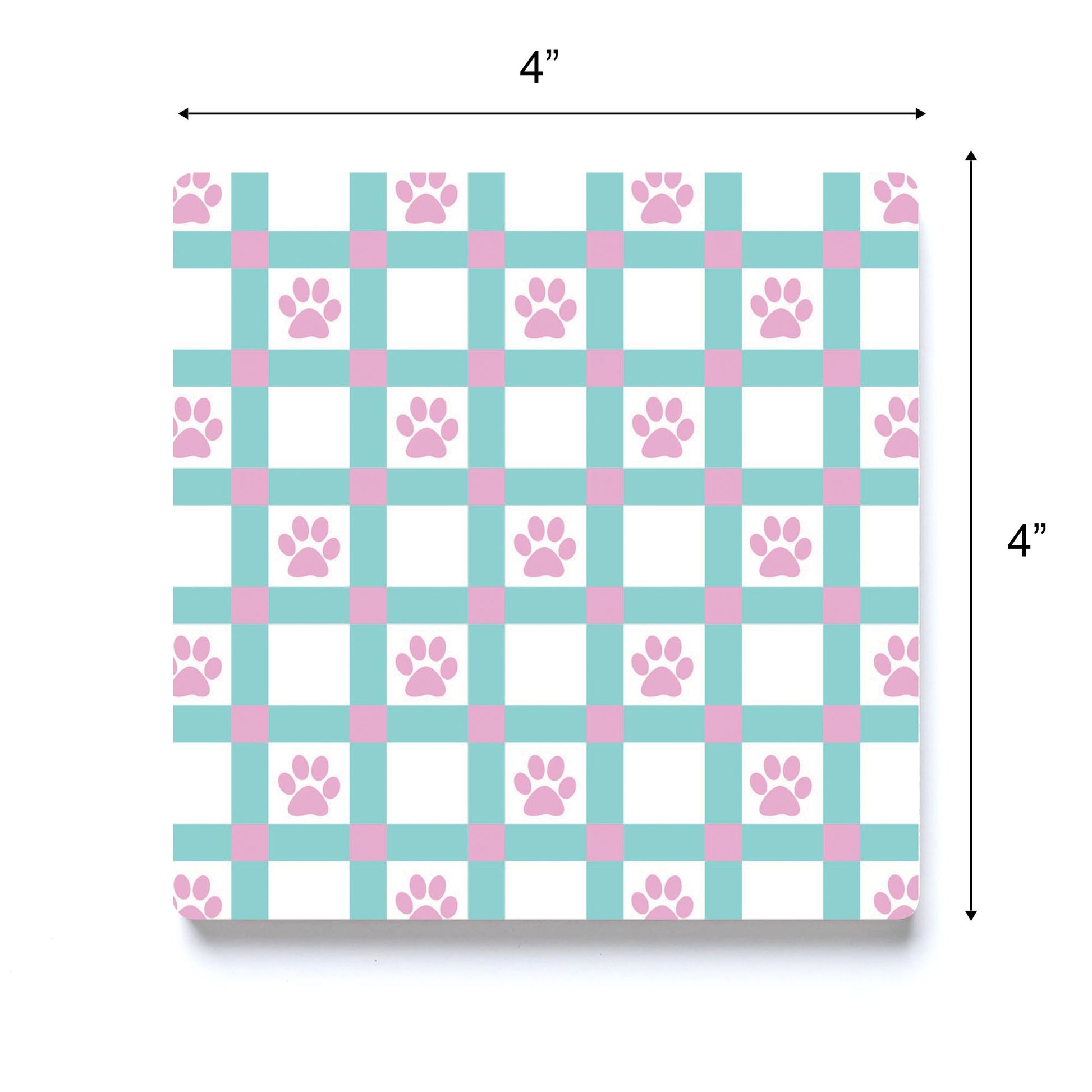 Ceramic Square Coaster-Checker Paw Print Pattern -3