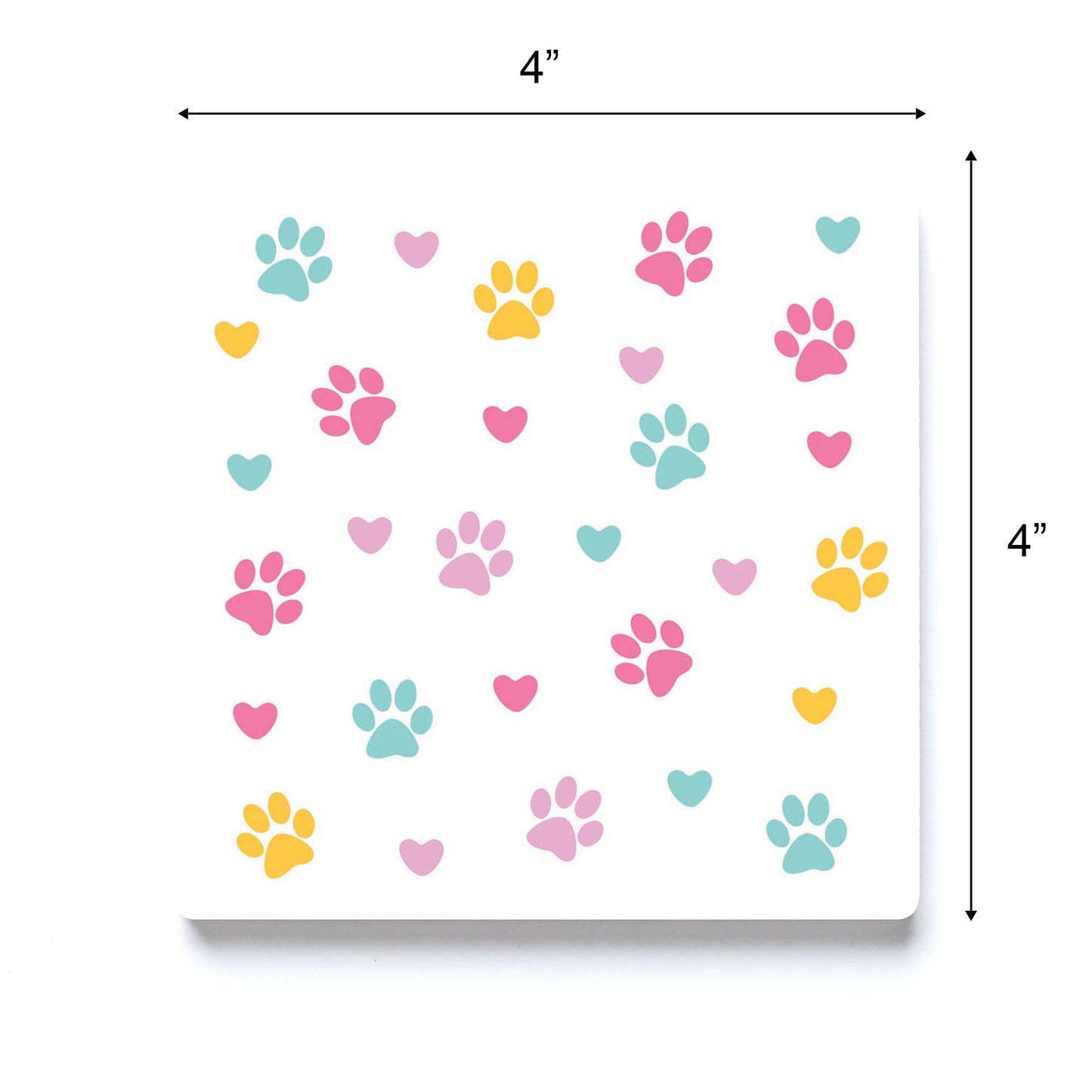 Ceramic Square Coaster-Colorful Heart & Paw Print Pattern -3