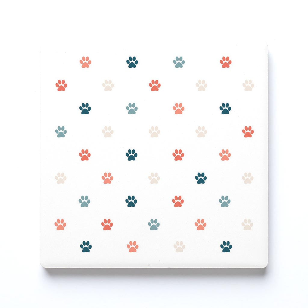 Ceramic Square Coaster-Cat Paw Print Pattern -0
