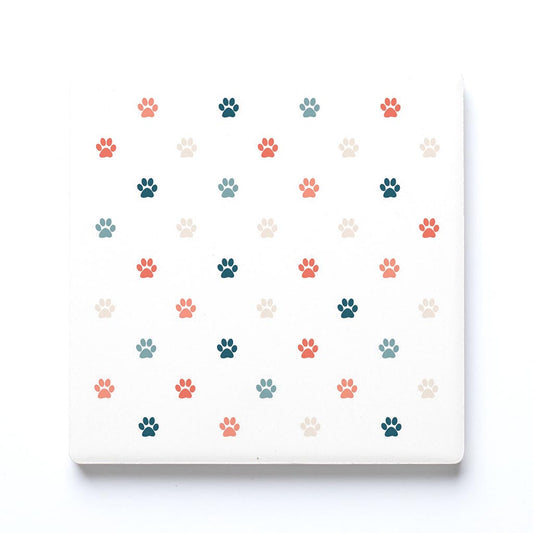 Ceramic Square Coaster-Cat Paw Print Pattern -0