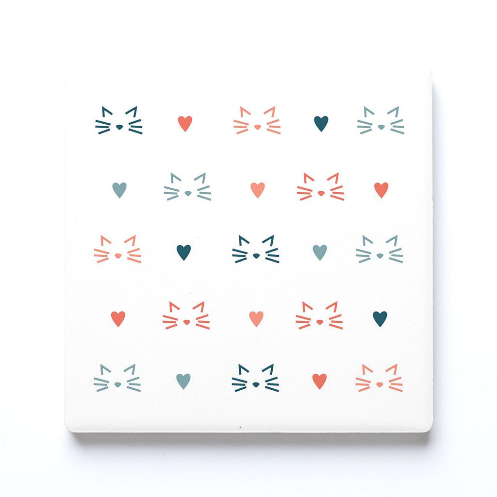 Ceramic Square Coaster-Cat Heart Pattern -0