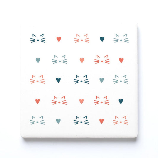 Ceramic Square Coaster-Cat Heart Pattern -0