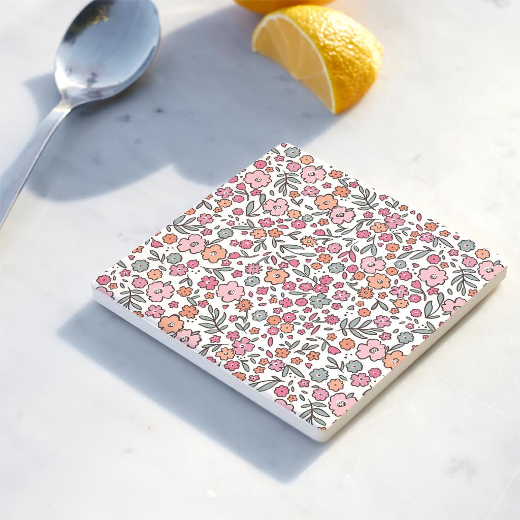 Ceramic Square Coaster-Inspirational Floral Pattern -4