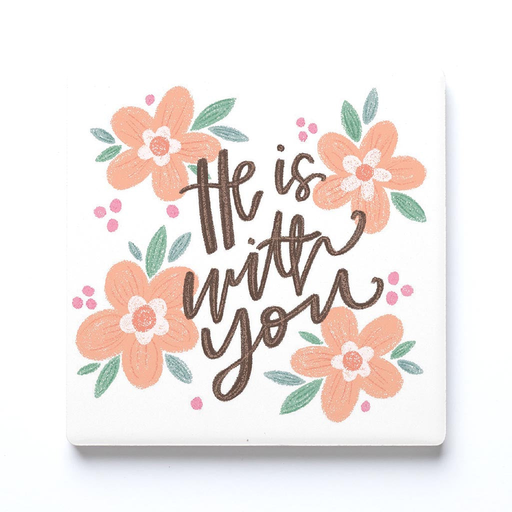 Ceramic Square Coaster-He Is With You Pink Florals -0
