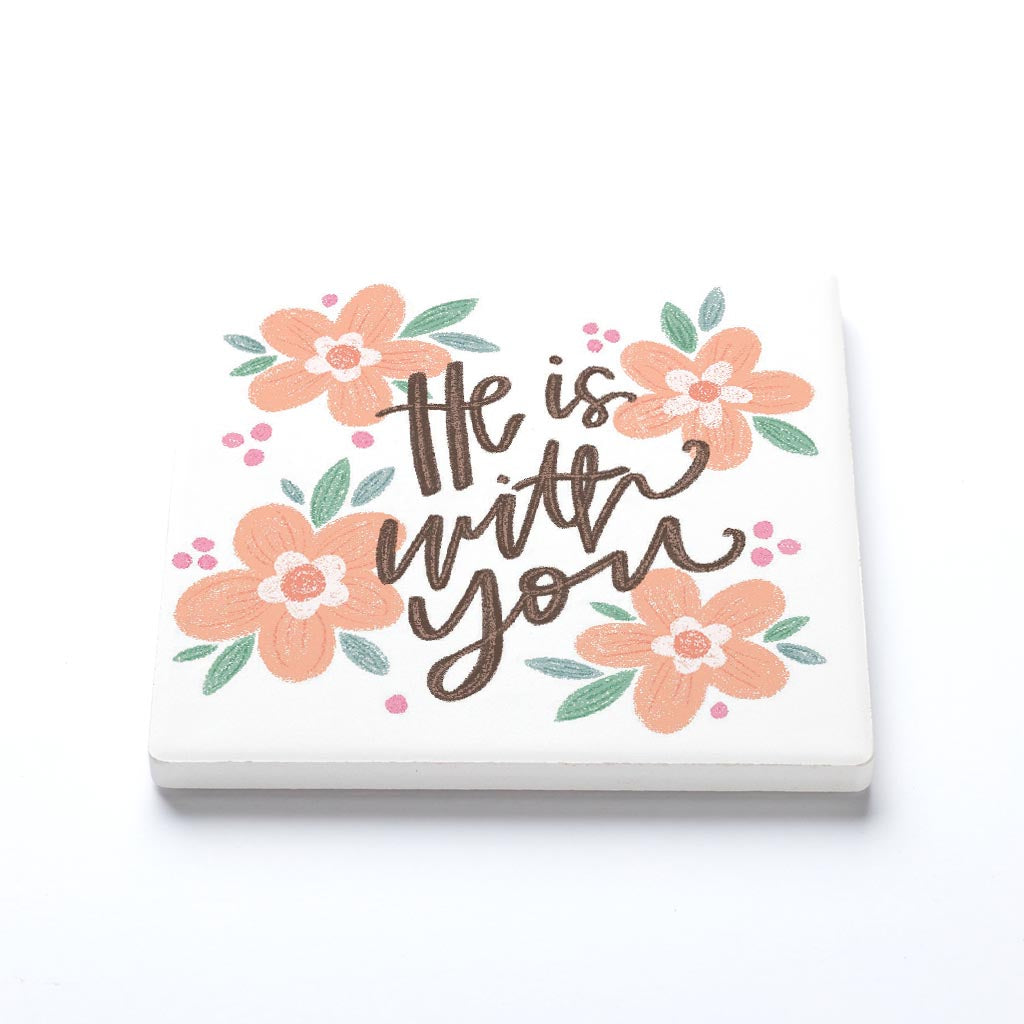 Ceramic Square Coaster-He Is With You Pink Florals -1
