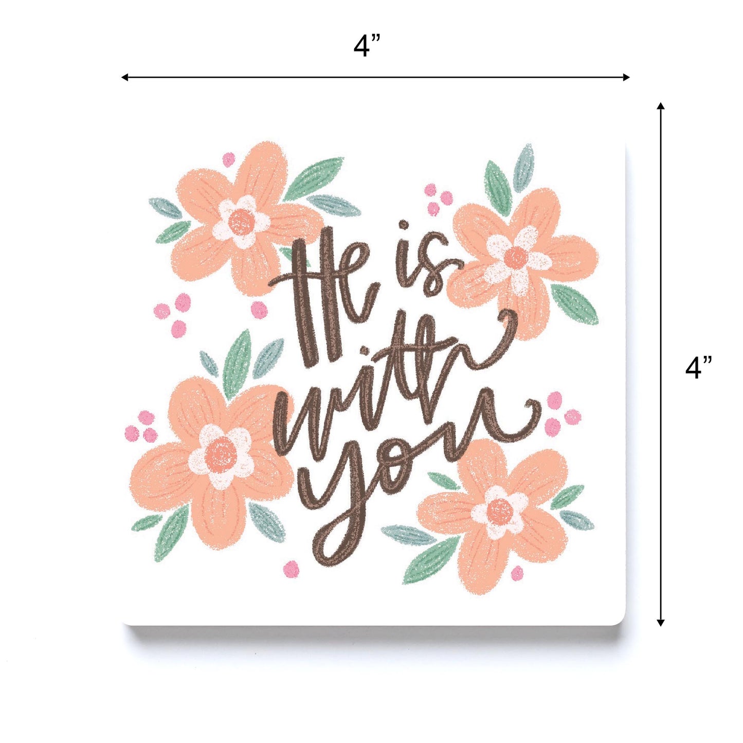 Ceramic Square Coaster-He Is With You Pink Florals -3