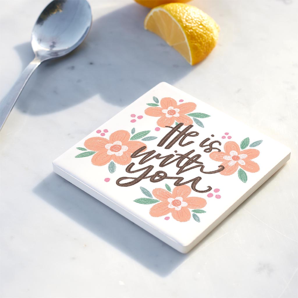 Ceramic Square Coaster-He Is With You Pink Florals -4
