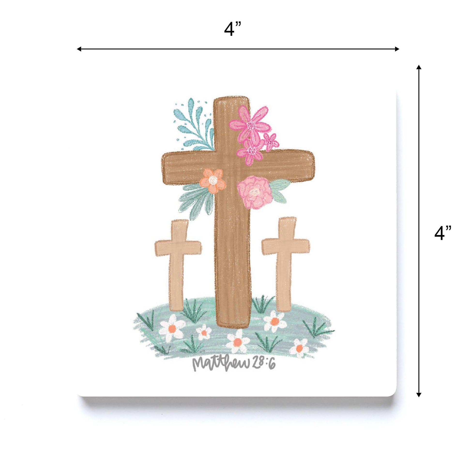 Ceramic Square Coaster-Three Crosses Matthew 28:6 -3