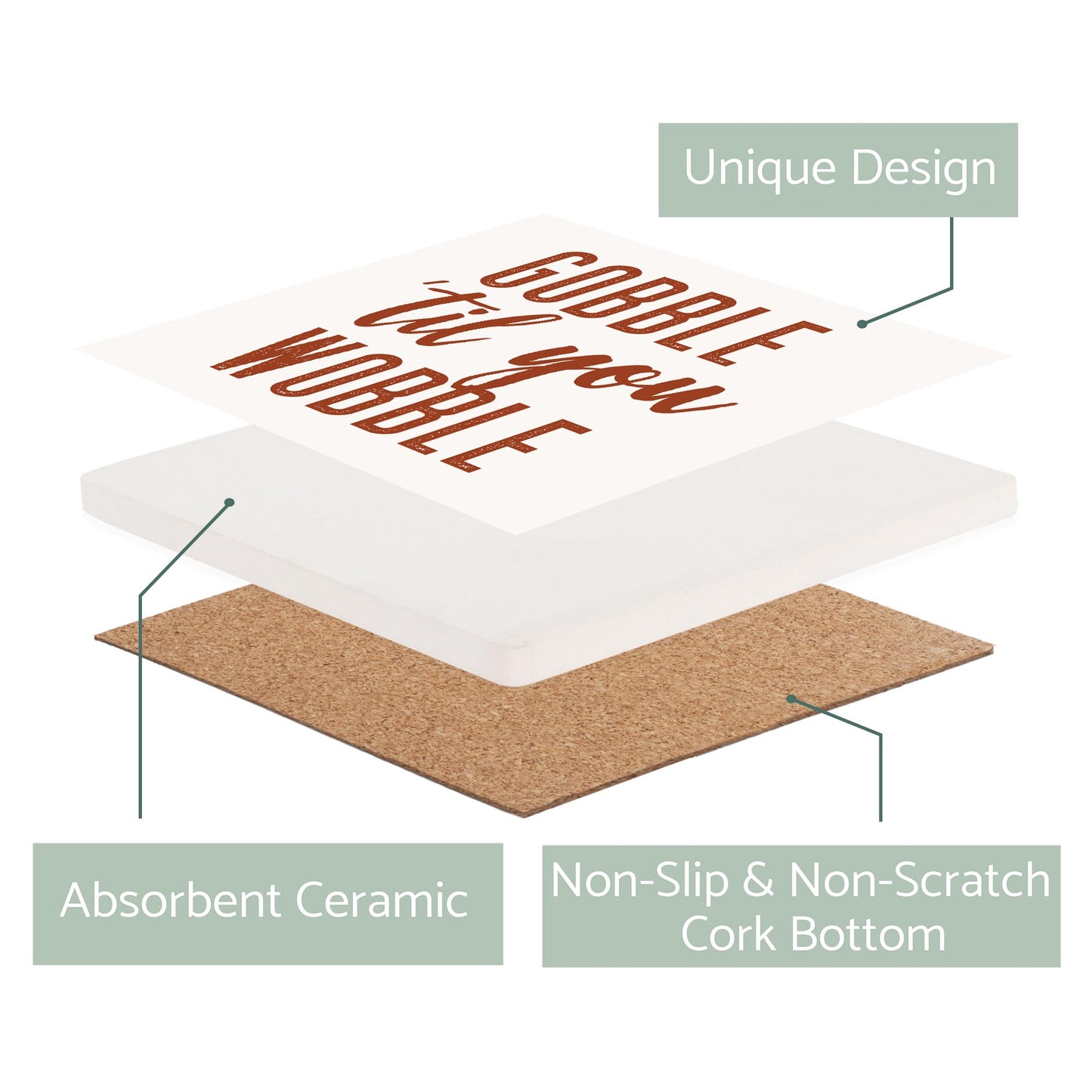 Ceramic Square Coaster-Gobble Til You Wobble