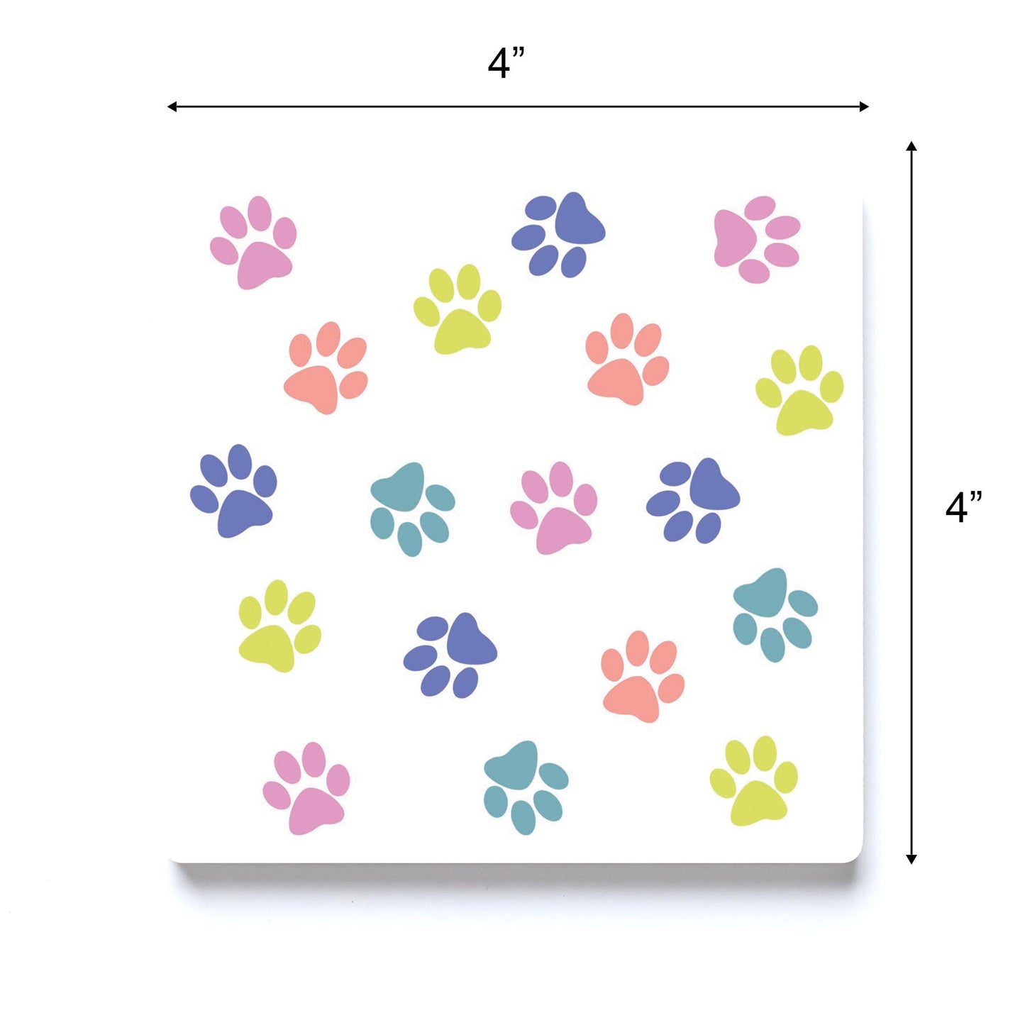 Ceramic Square Coaster-Colorful Paws Pattern White -3