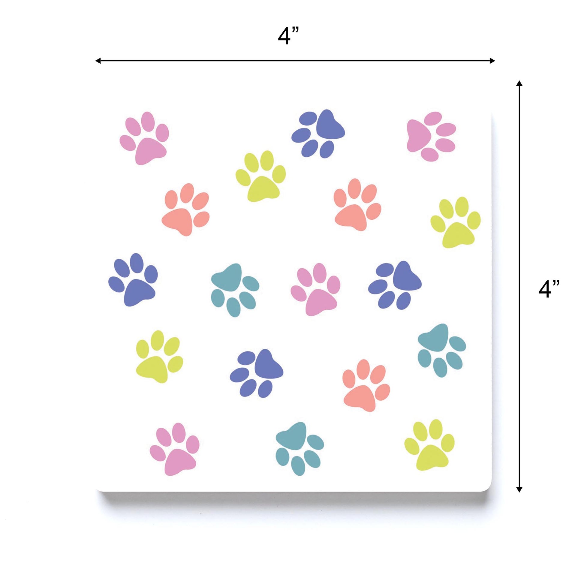 Ceramic Square Coaster-Colorful Paws Pattern White -3