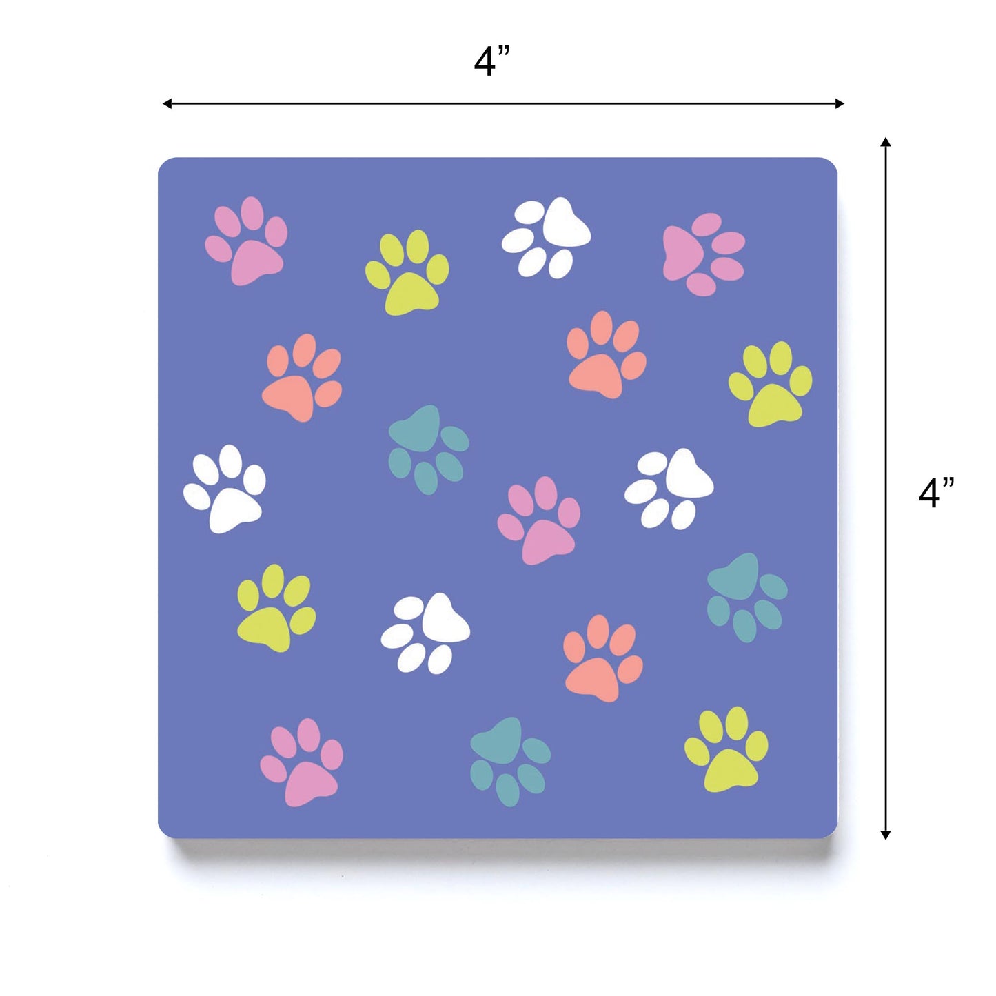 Ceramic Square Coaster-Colorful Paws Pattern Purple -3