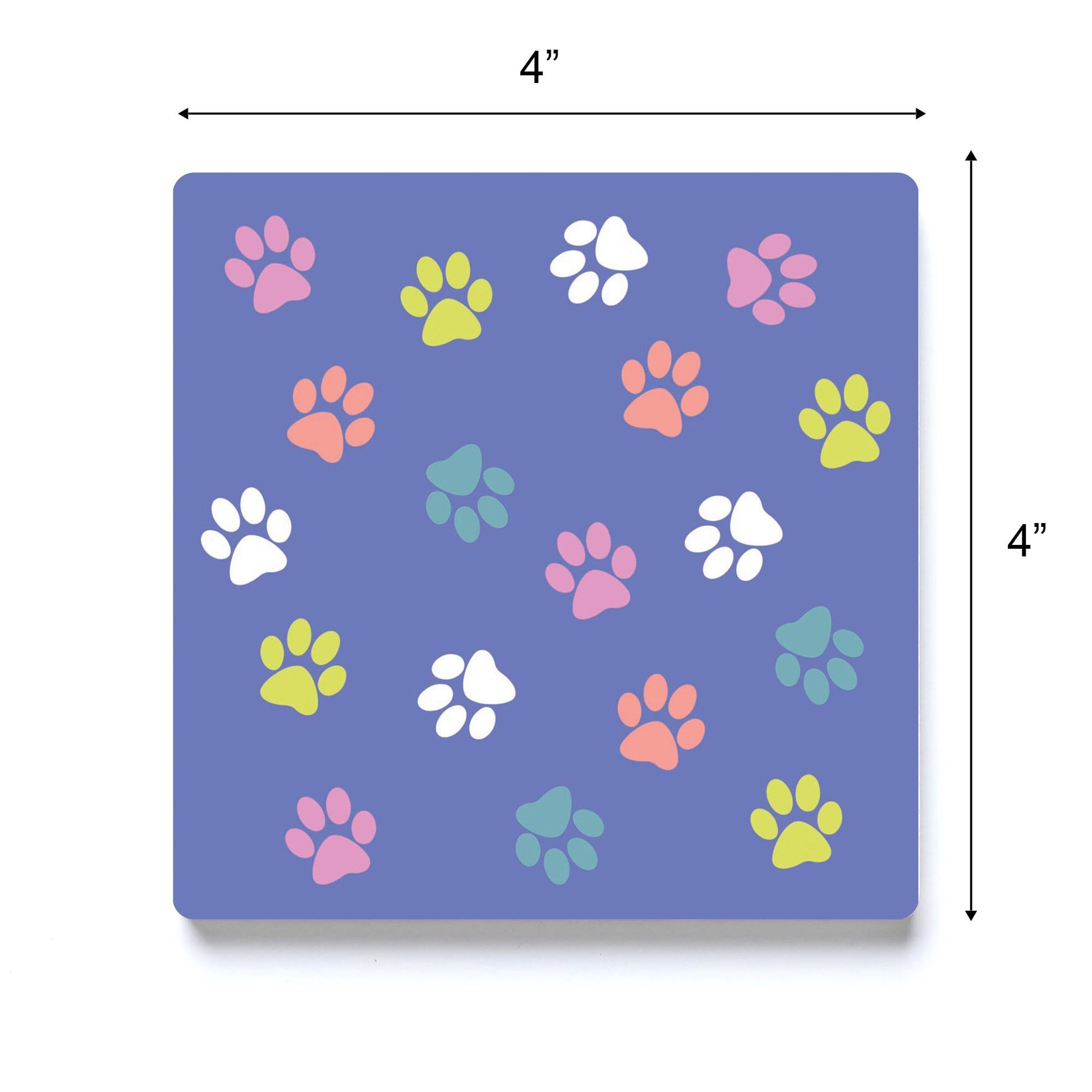 Ceramic Square Coaster-Colorful Paws Pattern Purple -3