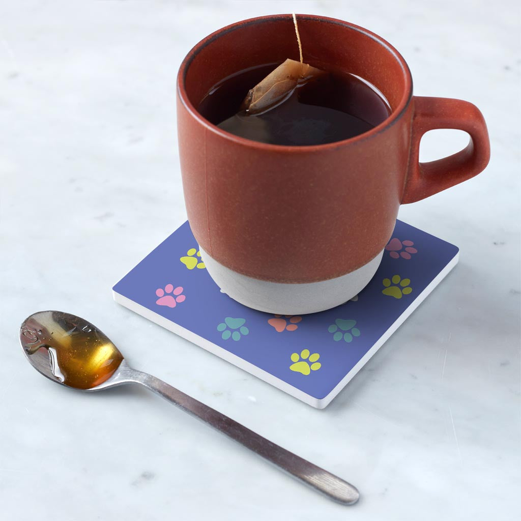 Ceramic Square Coaster-Colorful Paws Pattern Purple -5