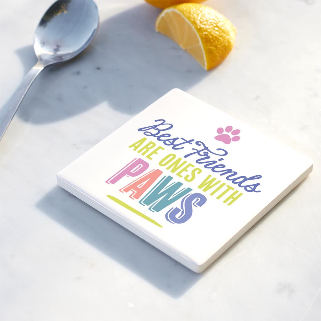 Ceramic Square Coaster-Best Friends Are Ones With Paws -4