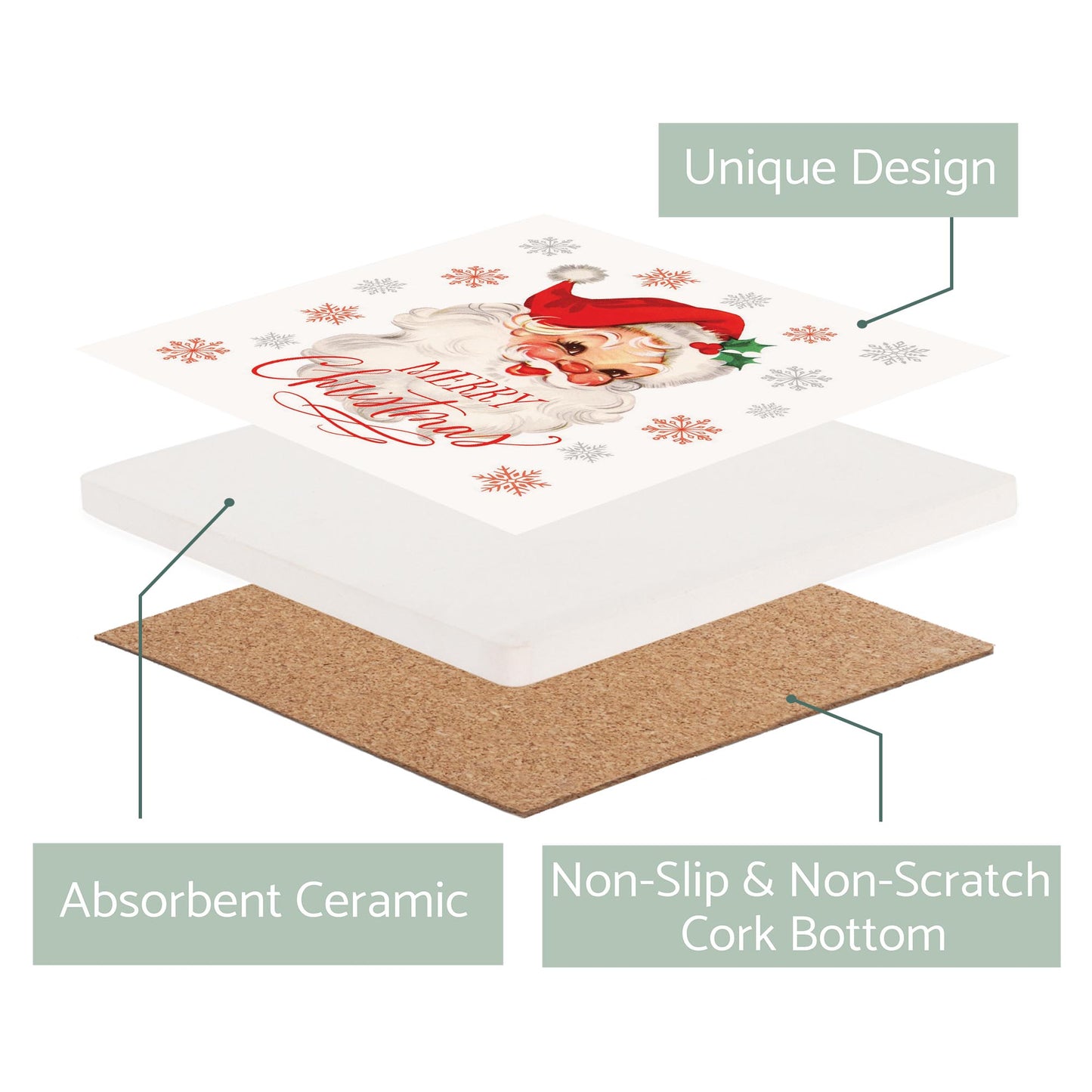 Ceramic Square Coaster-Classic Santa