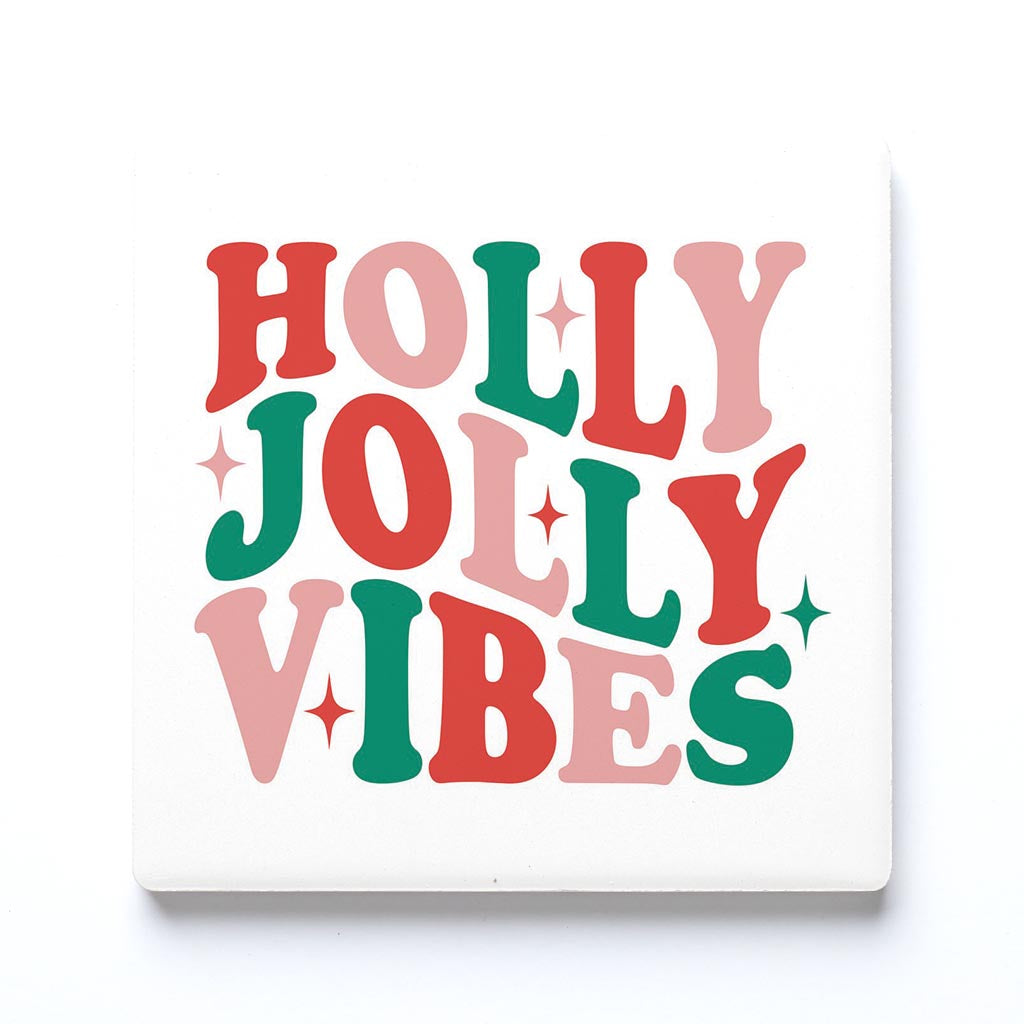 Ceramic Square Coaster-Holly Jolly Vibes