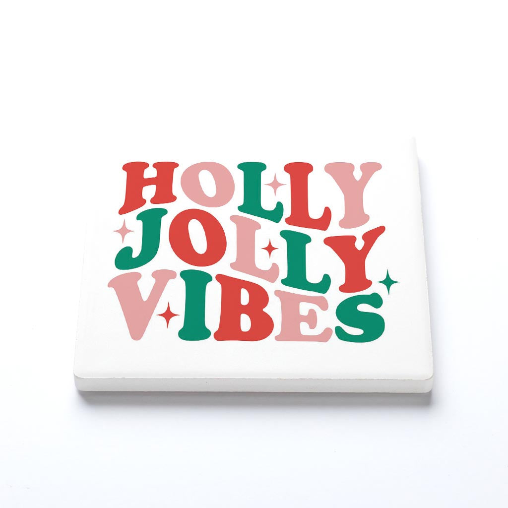 Ceramic Square Coaster-Holly Jolly Vibes