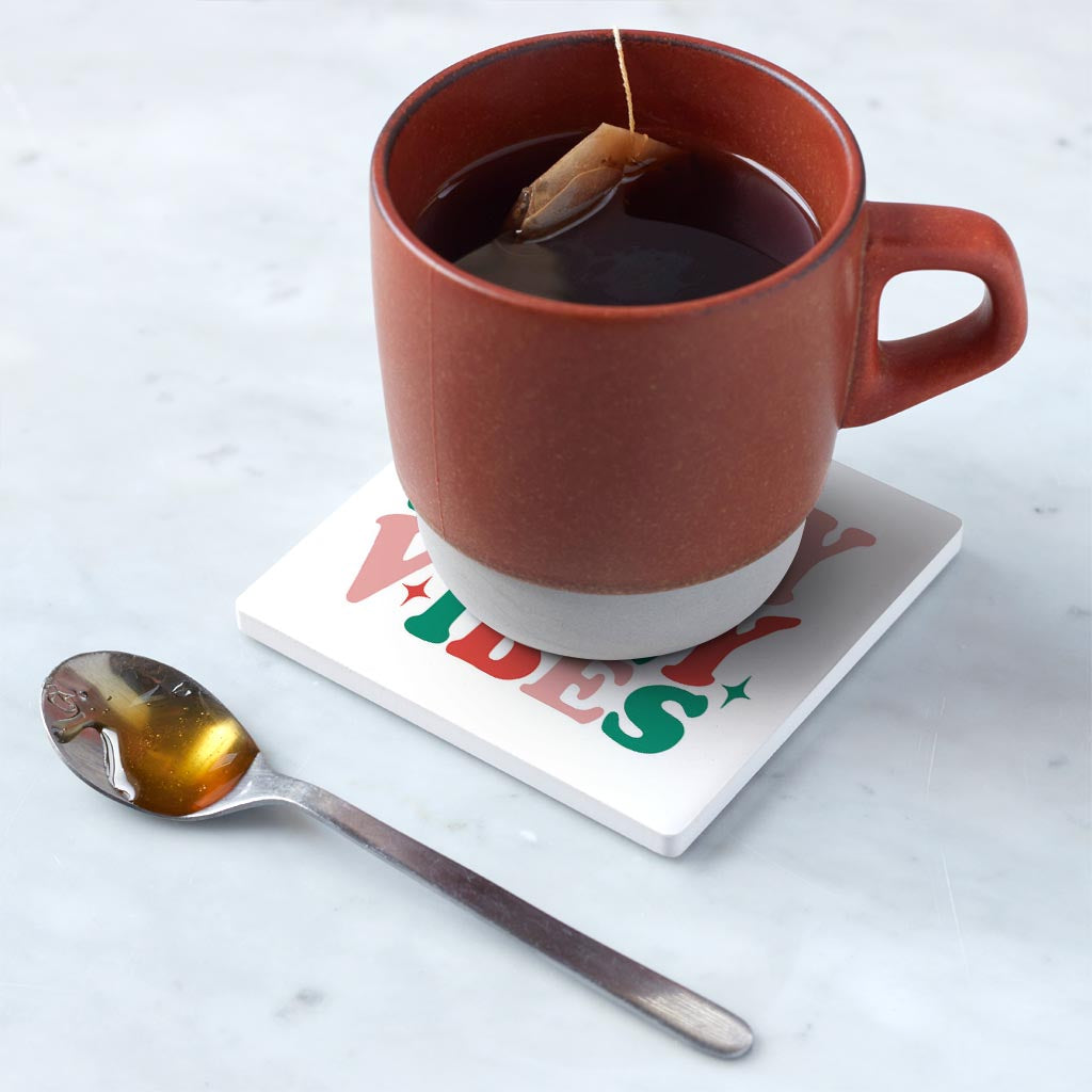 Ceramic Square Coaster-Holly Jolly Vibes