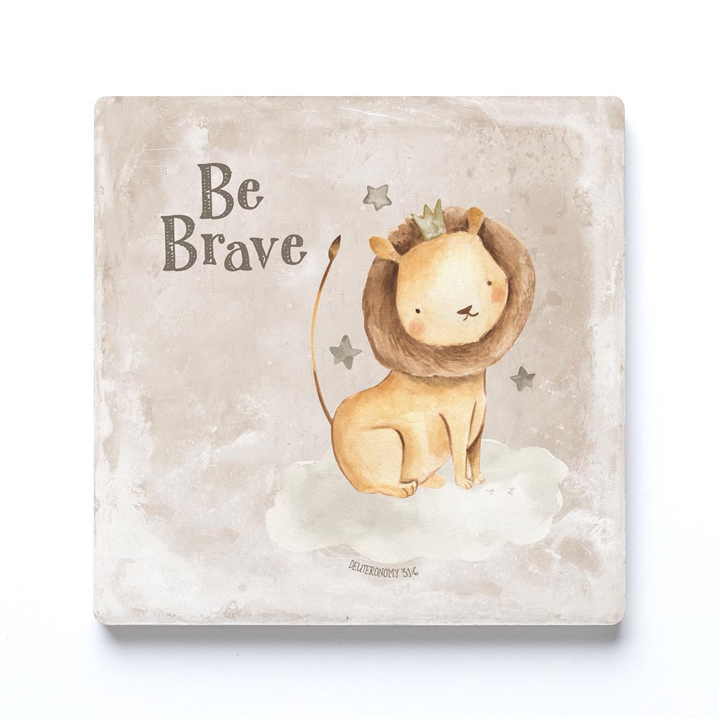 Ceramic Square Coaster-Be Brave Lion Painted Background