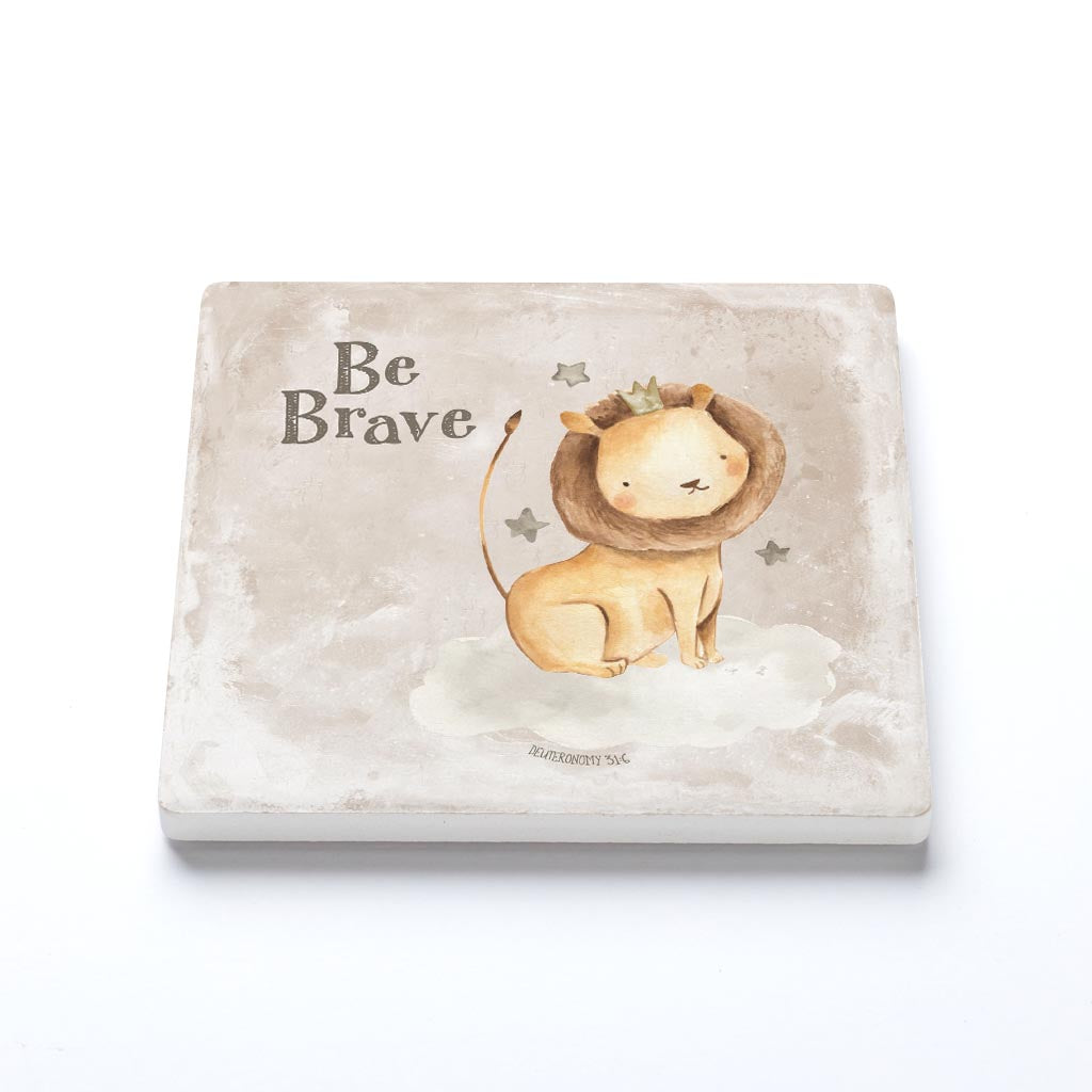 Ceramic Square Coaster-Be Brave Lion Painted Background