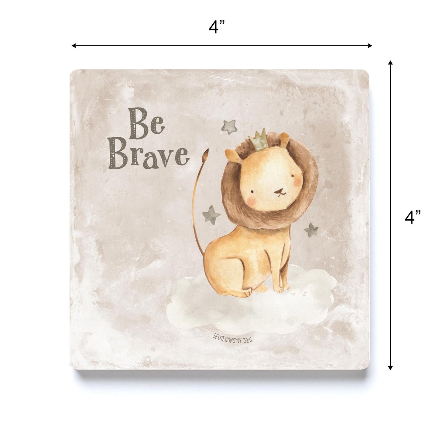 Ceramic Square Coaster-Be Brave Lion Painted Background