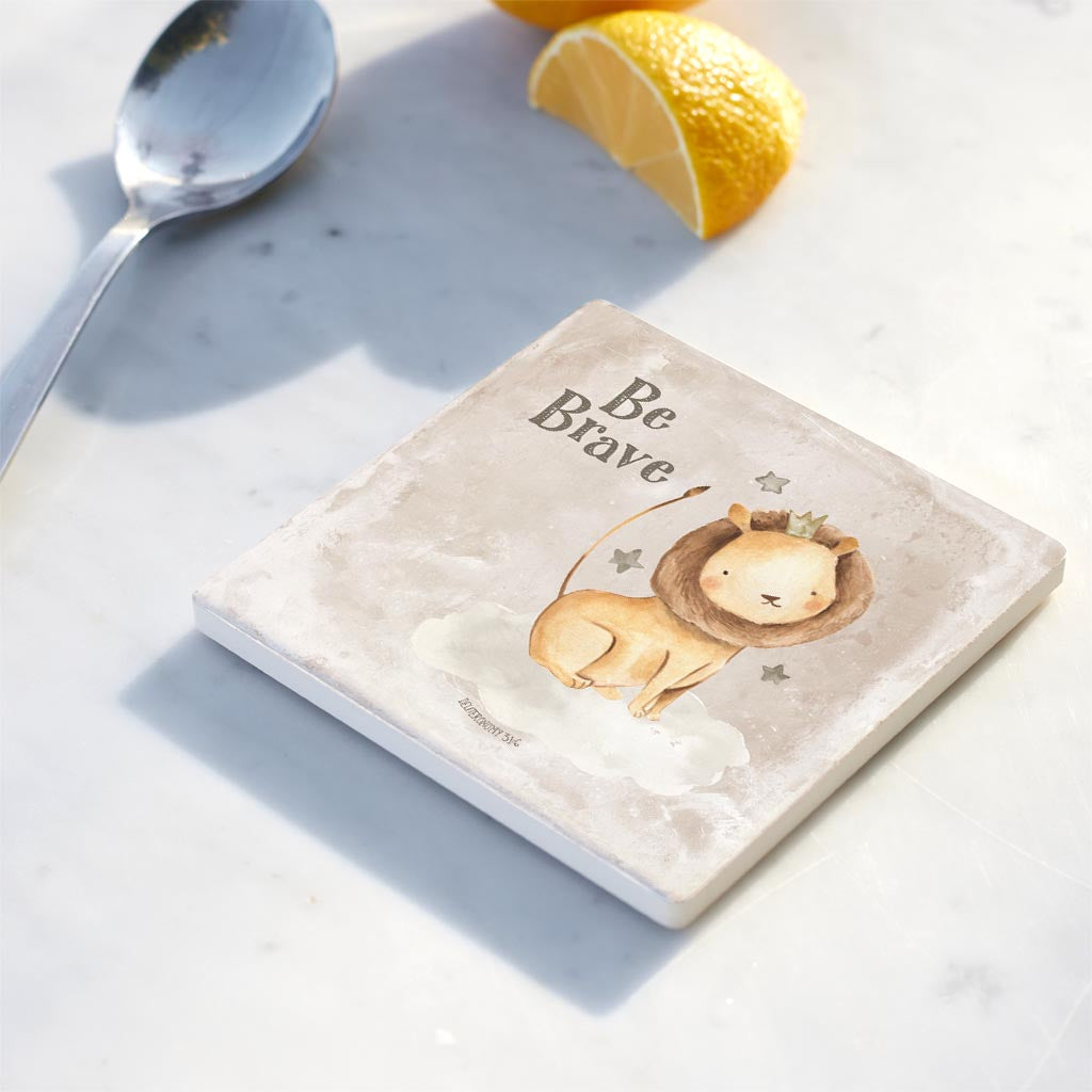 Ceramic Square Coaster-Be Brave Lion Painted Background