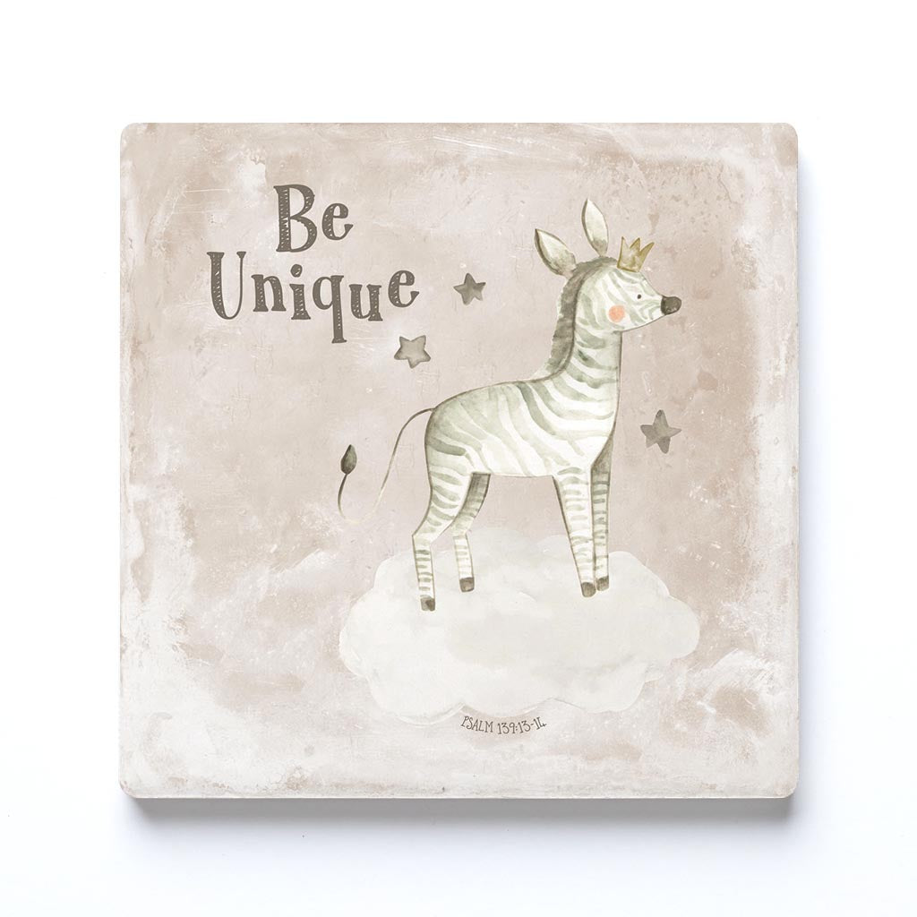 Ceramic Square Coaster-Be Unique Zebra Painted Background