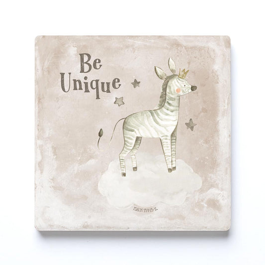 Ceramic Square Coaster-Be Unique Zebra Painted Background