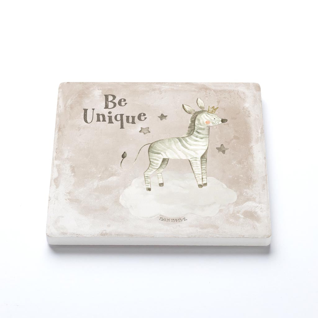 Ceramic Square Coaster-Be Unique Zebra Painted Background