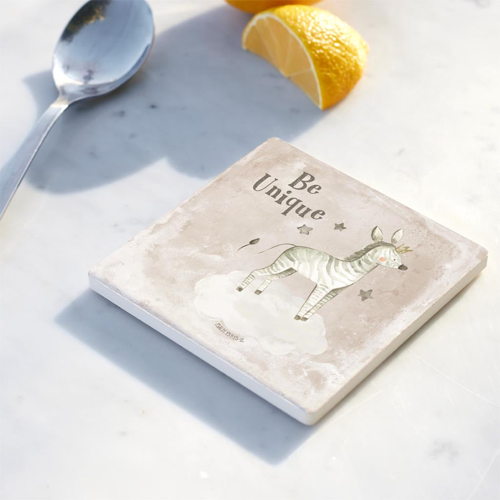 Ceramic Square Coaster-Be Unique Zebra Painted Background