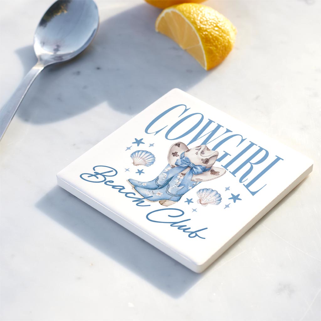 Ceramic Square Coaster-Coastal Cowgirl -4