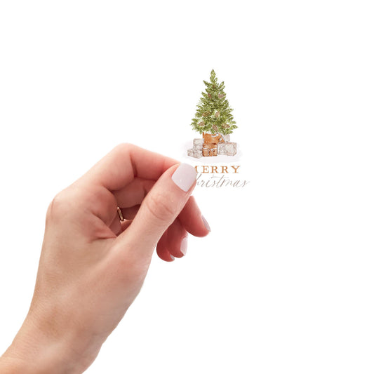 Vinyl Sticker-Cottage Tree Merry Christmas