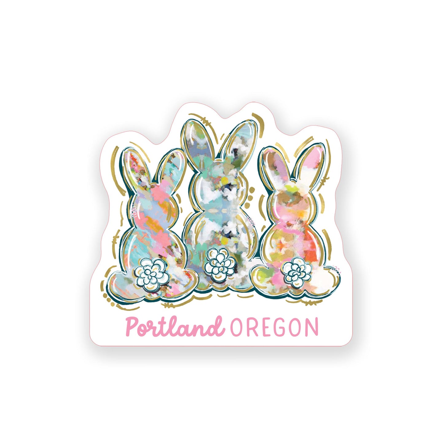 Vinyl Sticker-Love+Local Watercolor Easter Bunny Trio -0