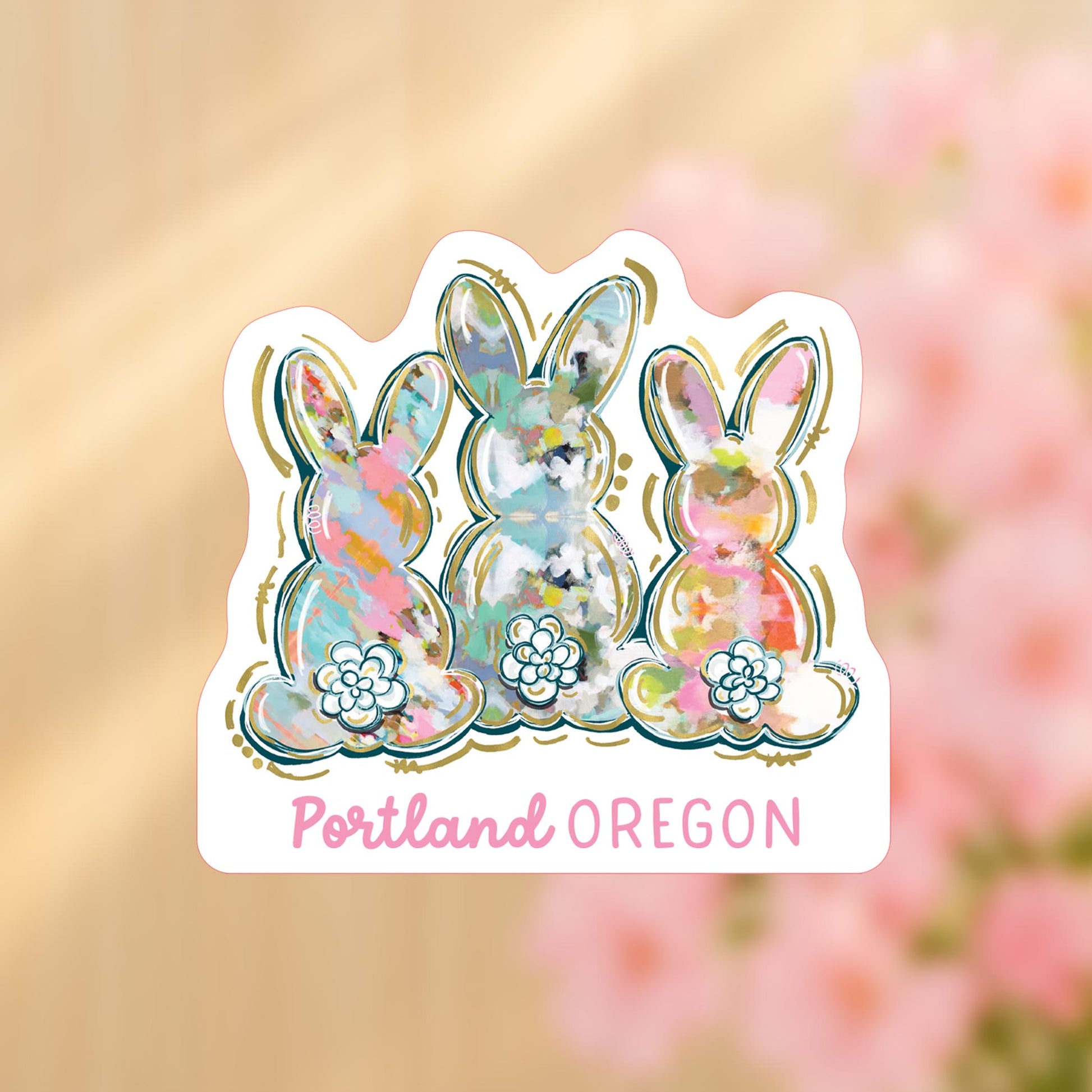Vinyl Sticker-Love+Local Watercolor Easter Bunny Trio -4