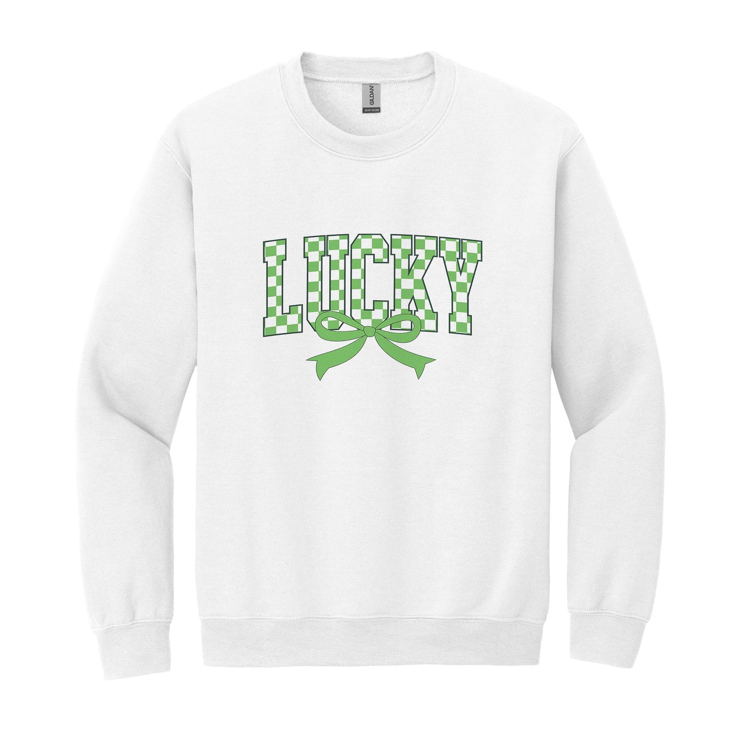 Gildan Sweatshirt White-St. Patrick's Day Lucky Checker Bow -0