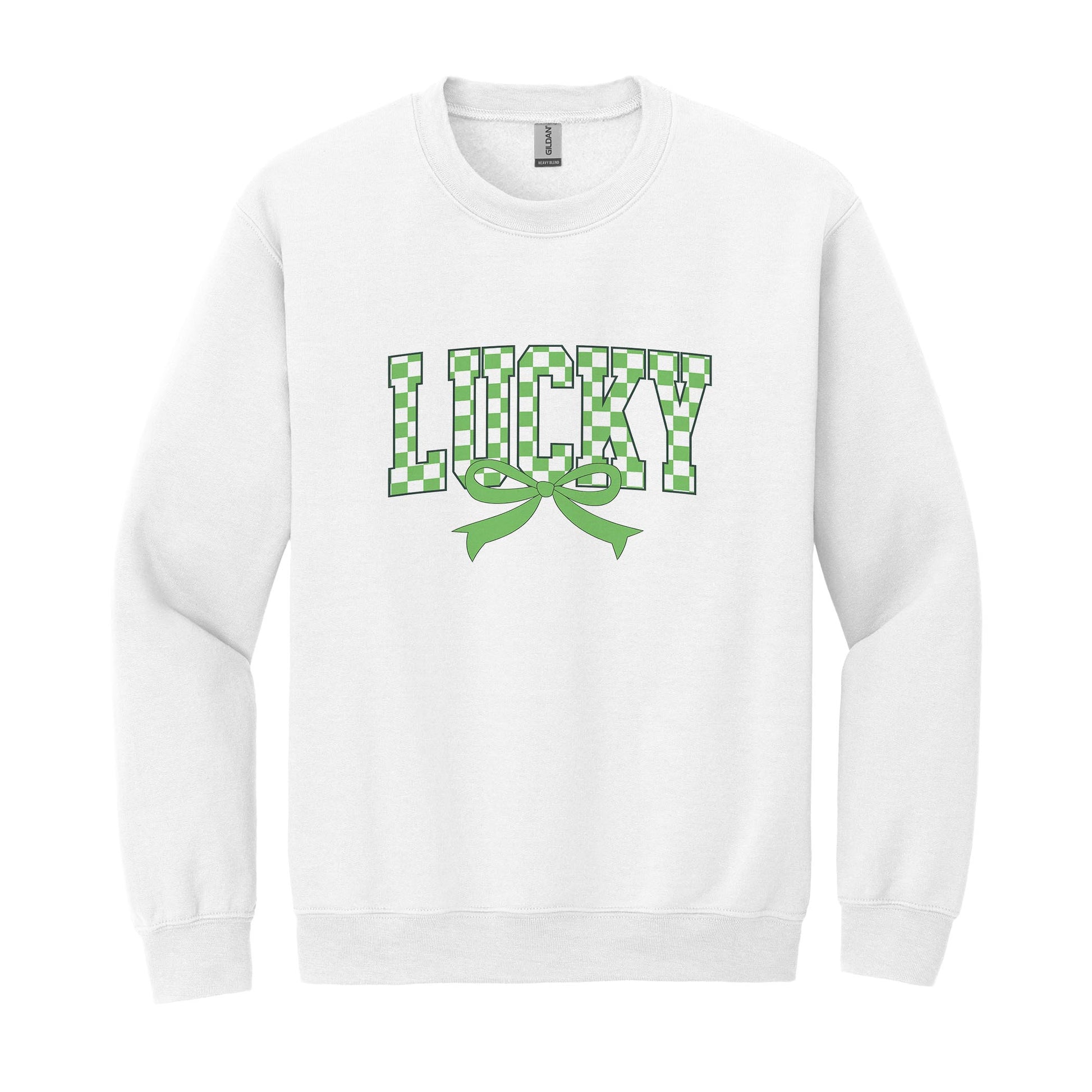 Gildan Sweatshirt White-St. Patrick's Day Lucky Checker Bow -0