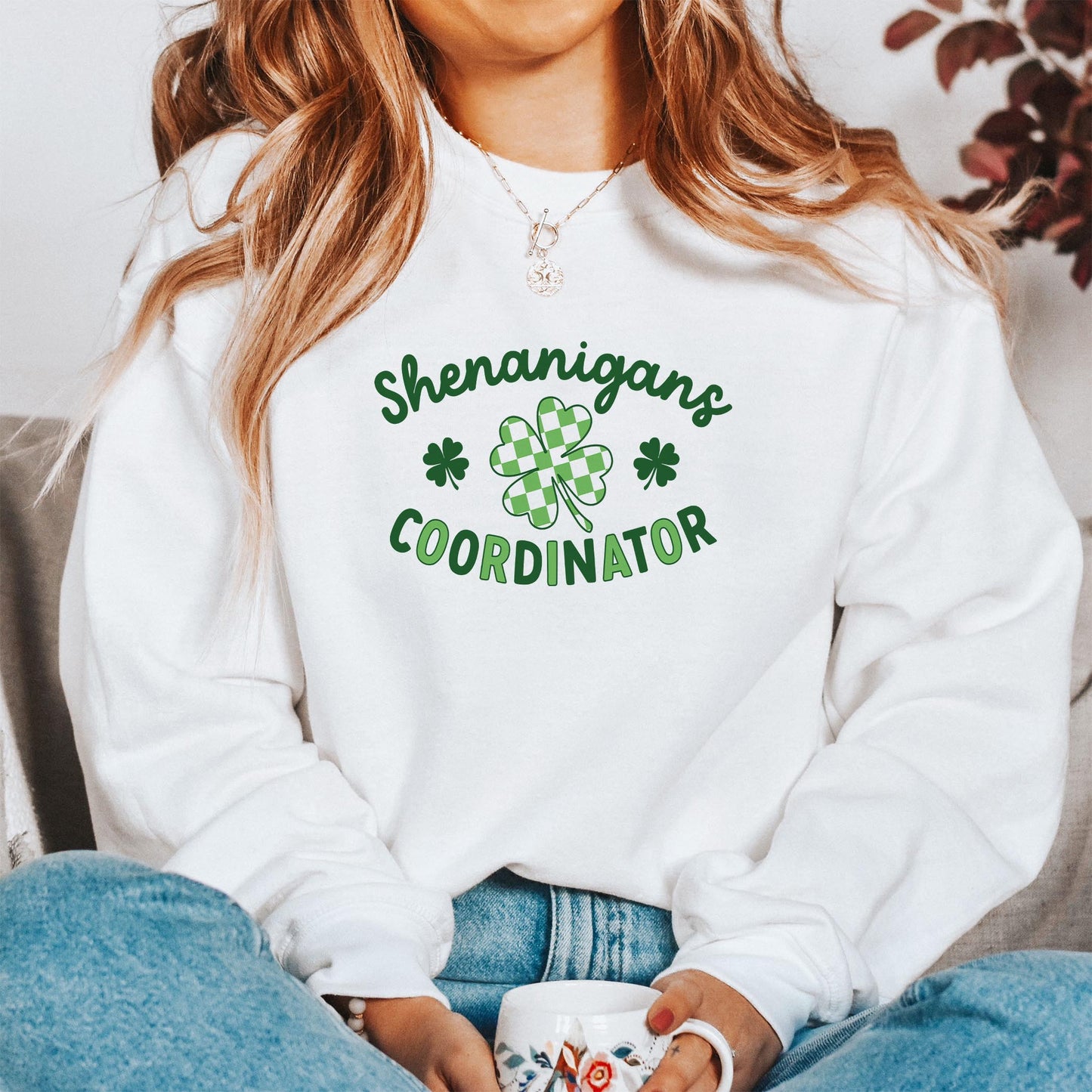Gildan Sweatshirt White-St. Patrick's Day Shenanigans Coordinator -1