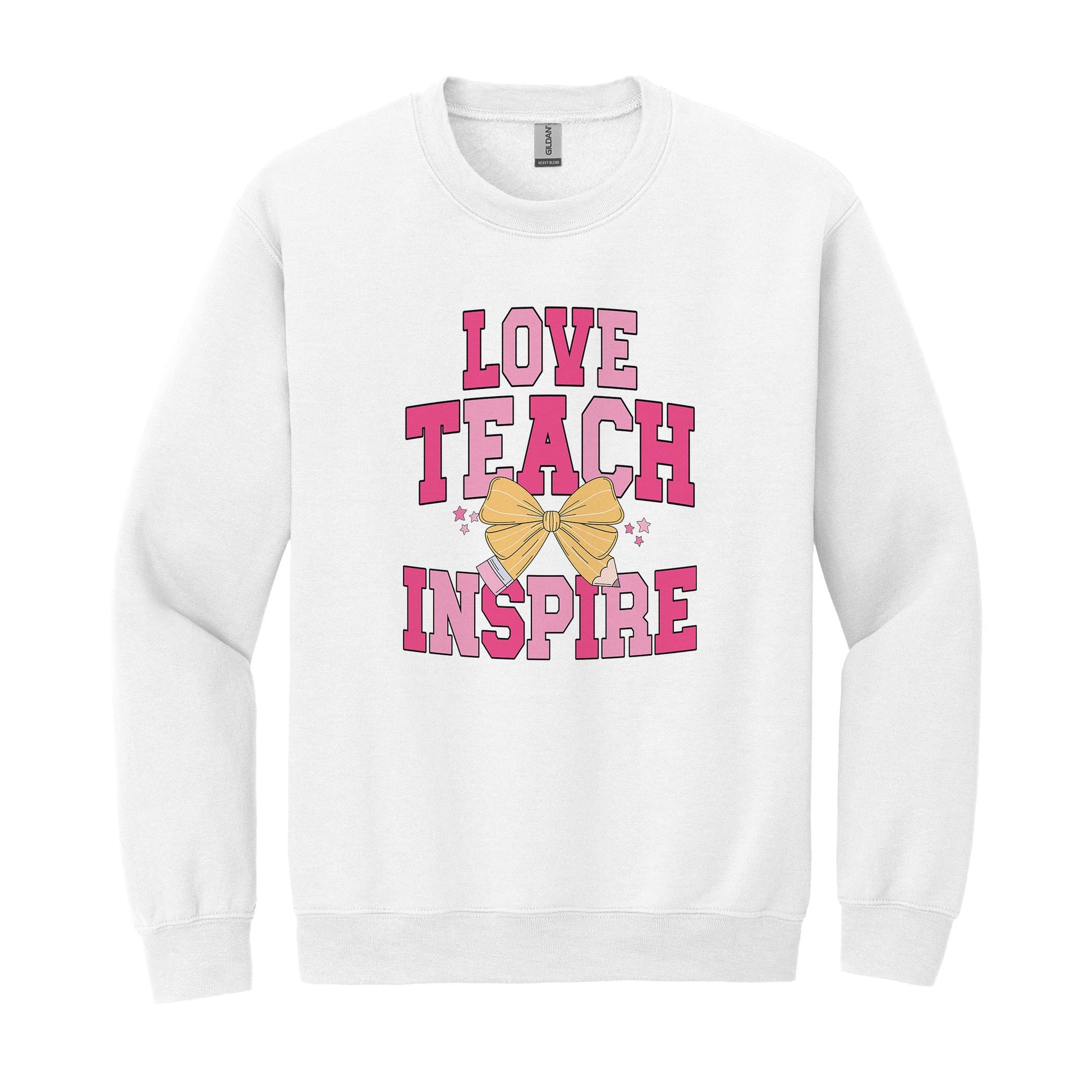 Gildan Sweatshirt White-Classroom Coquette Love Teach Inspire -0