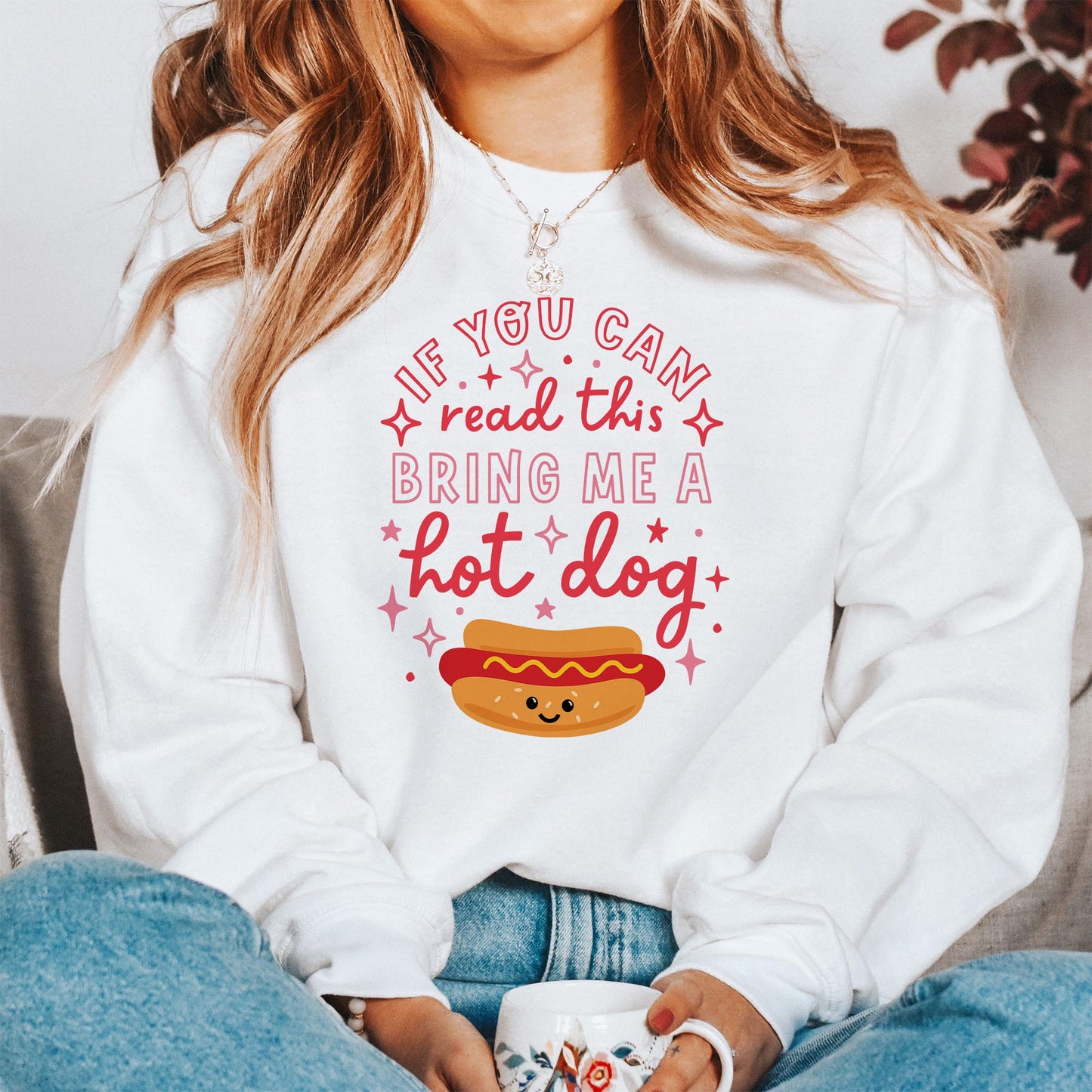 Gildan Sweatshirt White-Hot Dogs Bring Me A Hot Dog -1