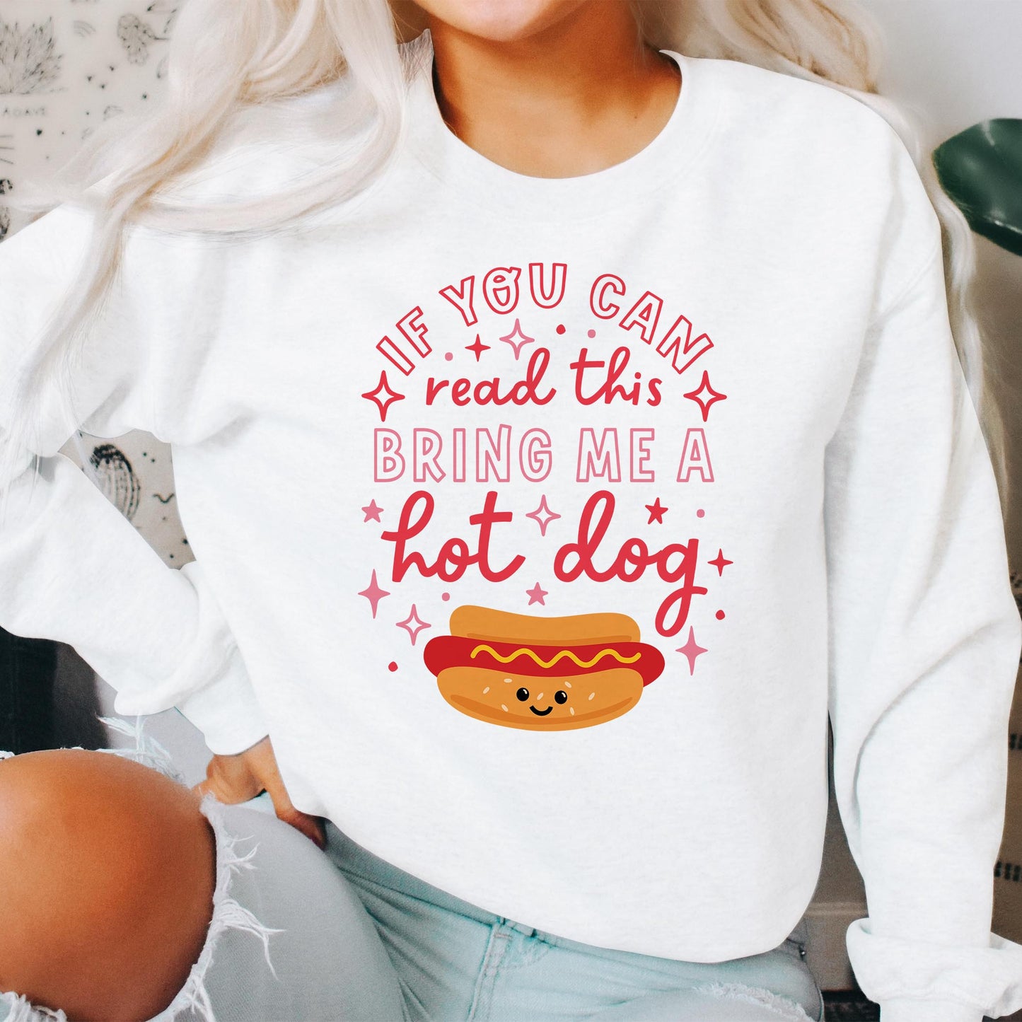 Gildan Sweatshirt White-Hot Dogs Bring Me A Hot Dog -2