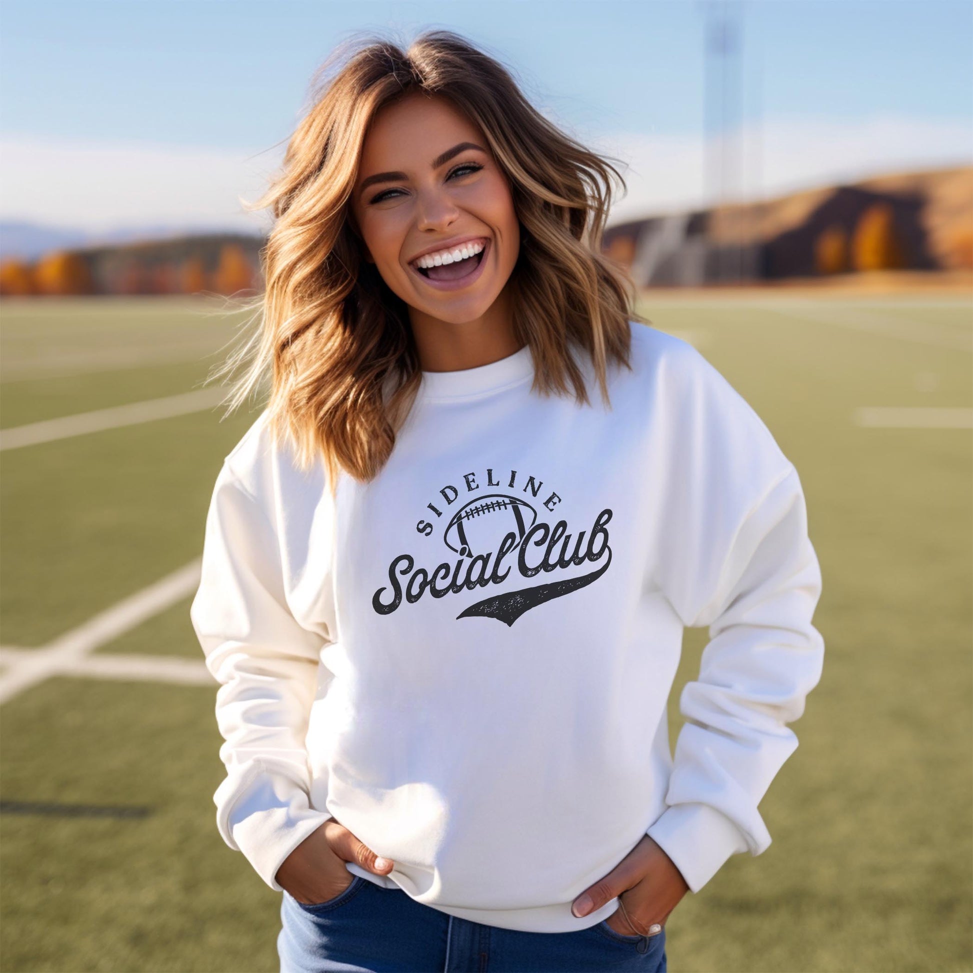Gildan Sweatshirt White-Football Mom Sideline Social Club -3