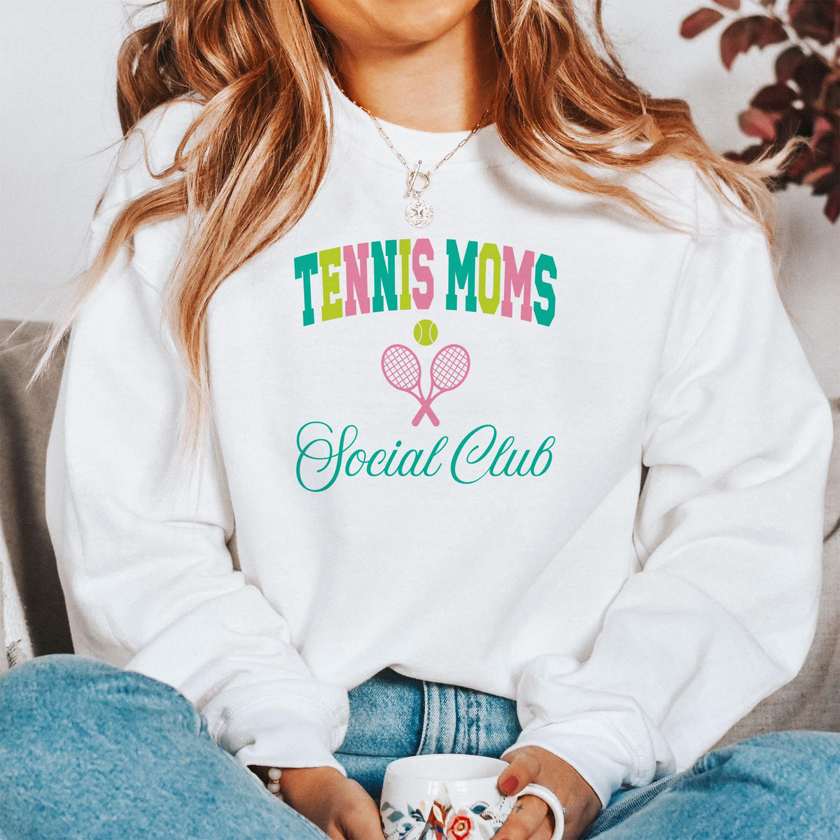 Gildan Sweatshirt White-Tennis Moms Social Club -1