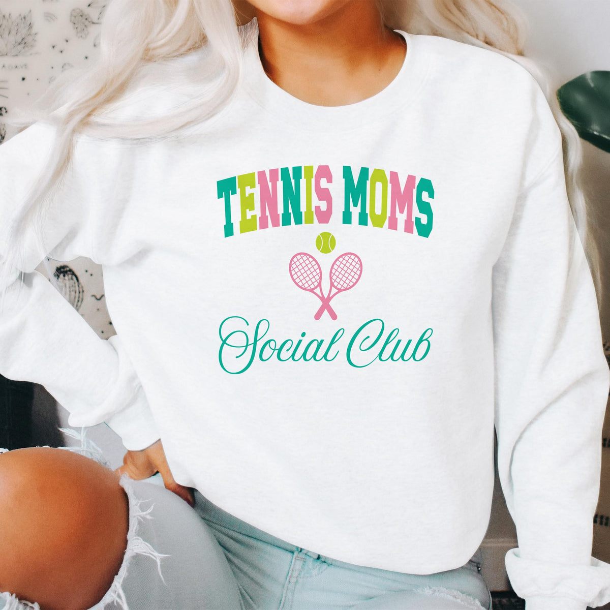 Gildan Sweatshirt White-Tennis Moms Social Club -2