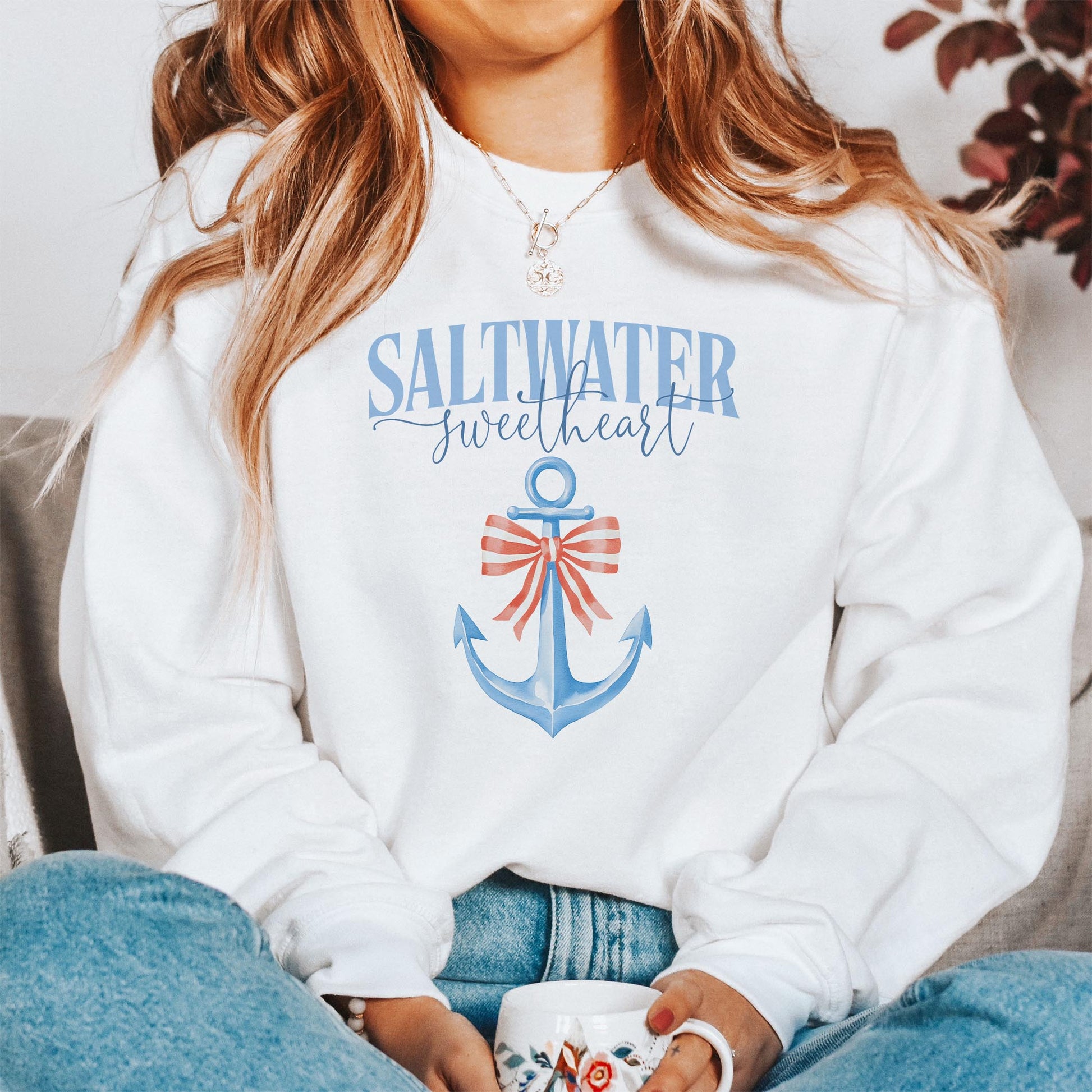 Gildan Sweatshirt White-New England Tides Saltwater Sweetheart -1