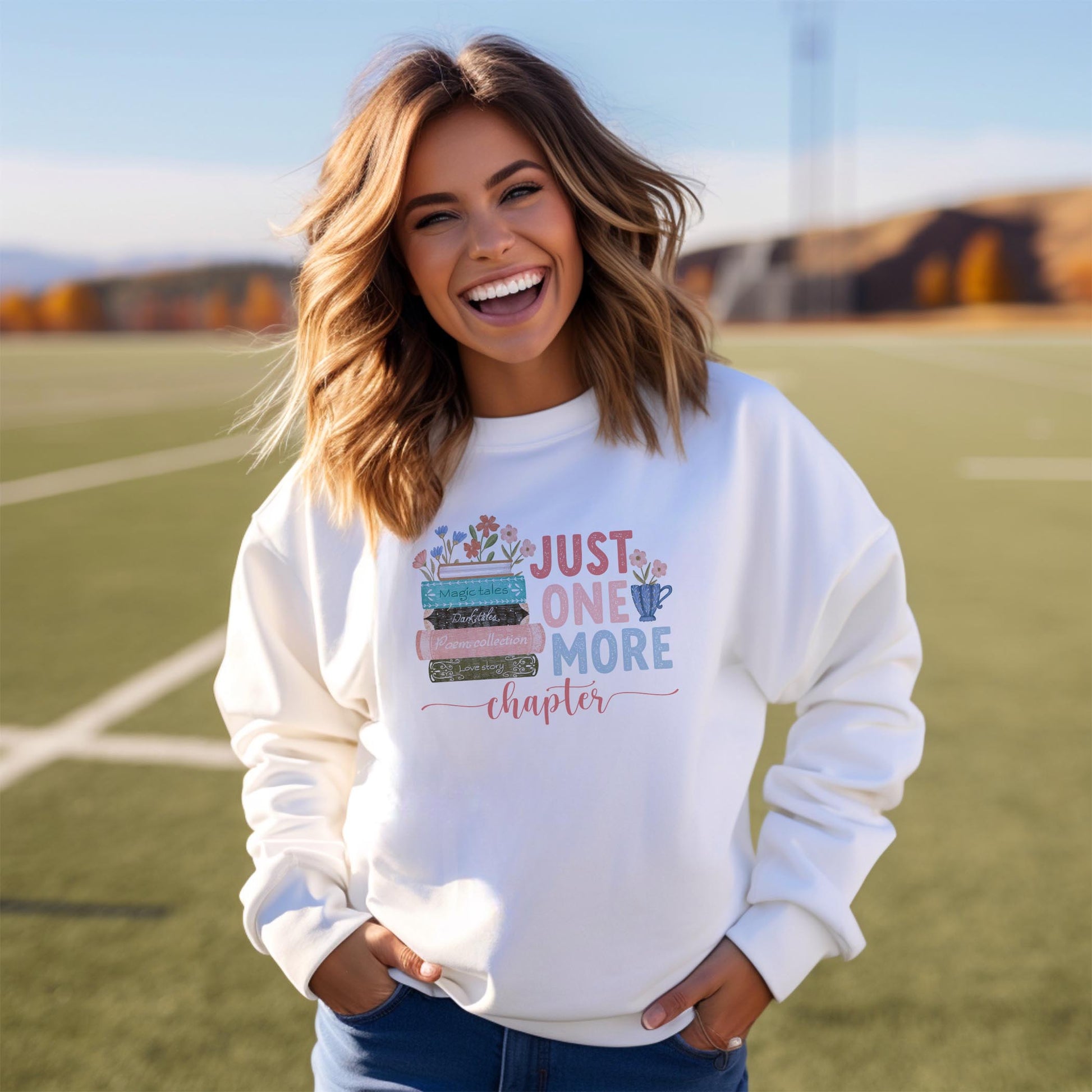 Gildan Sweatshirt White-Pretty Little Chapters Just One More Chapter -3